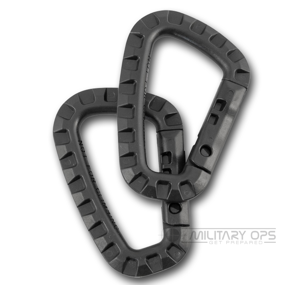 MILITARY TACTICAL ABS PLASTIC CARABINERS PAIR 2 PACK WEBBING HIKING