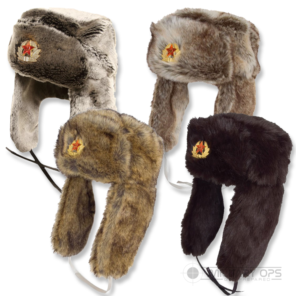 FAUX FUR TRAPPERS HAT RUSSIAN COSSACK WARM SOVIET USSR COLD WEATHER eBay