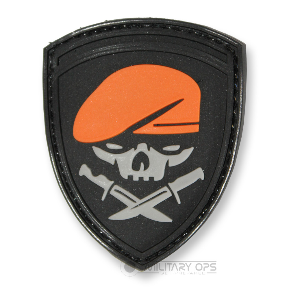 VINYL MORALE PATCH VELCRO PANEL RUBBER US ARMY GREY ORANGE BLACK SKULL