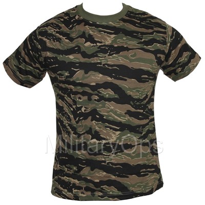 MILITARY WOODLAND TIGER STRIPE CAMOUFLAGE CAMO T SHIRT US ARMY 100% ...