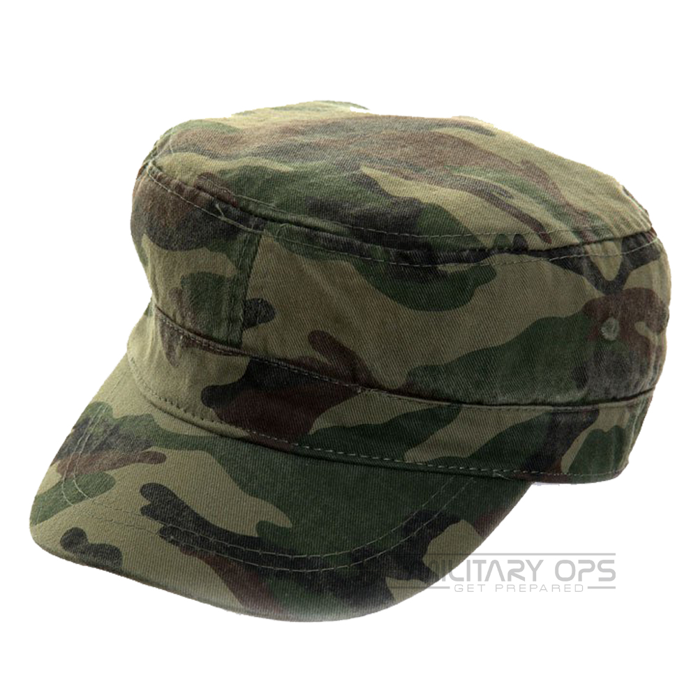 FITTED CADET CAP HAT GREEN WOODLAND CAMO MILITARY STYLE ARMY BASEBALL ...